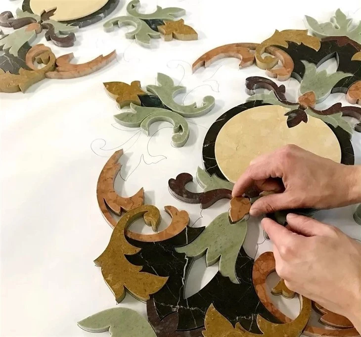 White Marble Inlay Table Top